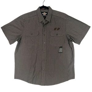 Harley Davidson Racing Adult Mens X Large Gray Button Up Short Sleeve Shirt